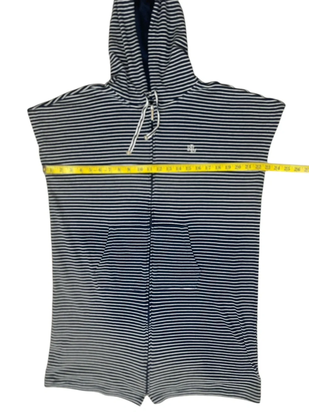 Lauren Ralph Lauren Navy and White Striped Hooded Zip Swim Cover-Up (J)